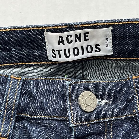 Acne Studios Flex S Raw Denim Slim Fit Mid Rise Jeans Size W27 / L32 Dark Indigo - Picture 6 of 12